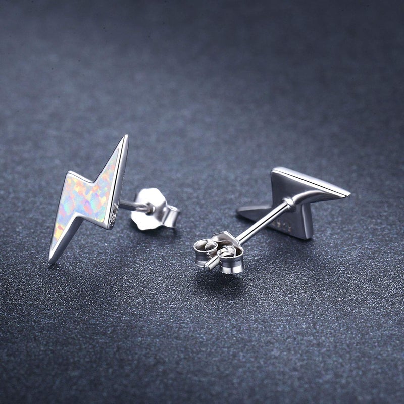 Cuoka Mother's Day Gifts Opal Earrings Lightning Bolt Earrings 925 Sterling Silver Small Stud Earring Hypoallergenic Thunder Flash Studs for Women - Image 3